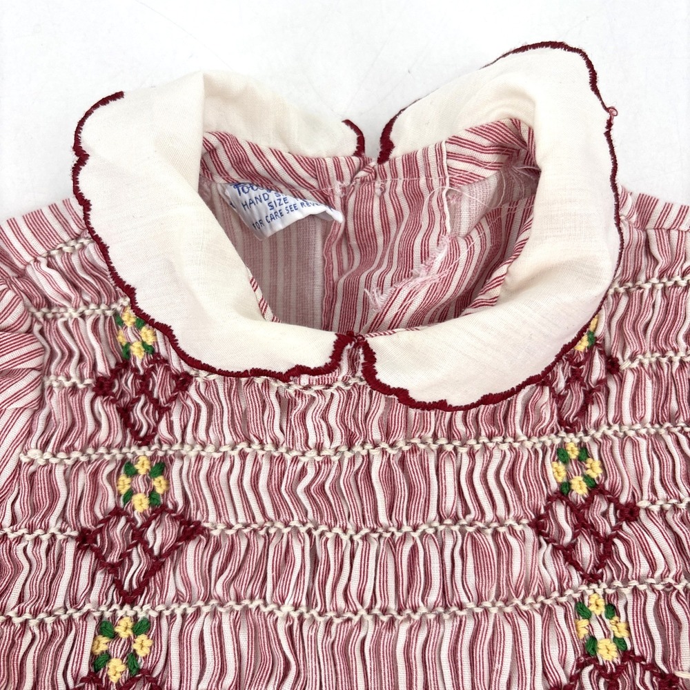 Vintage Polly Flinders Dress Smocked Child Baby 2T Red Lace Embroidered - Picture 3 of 12